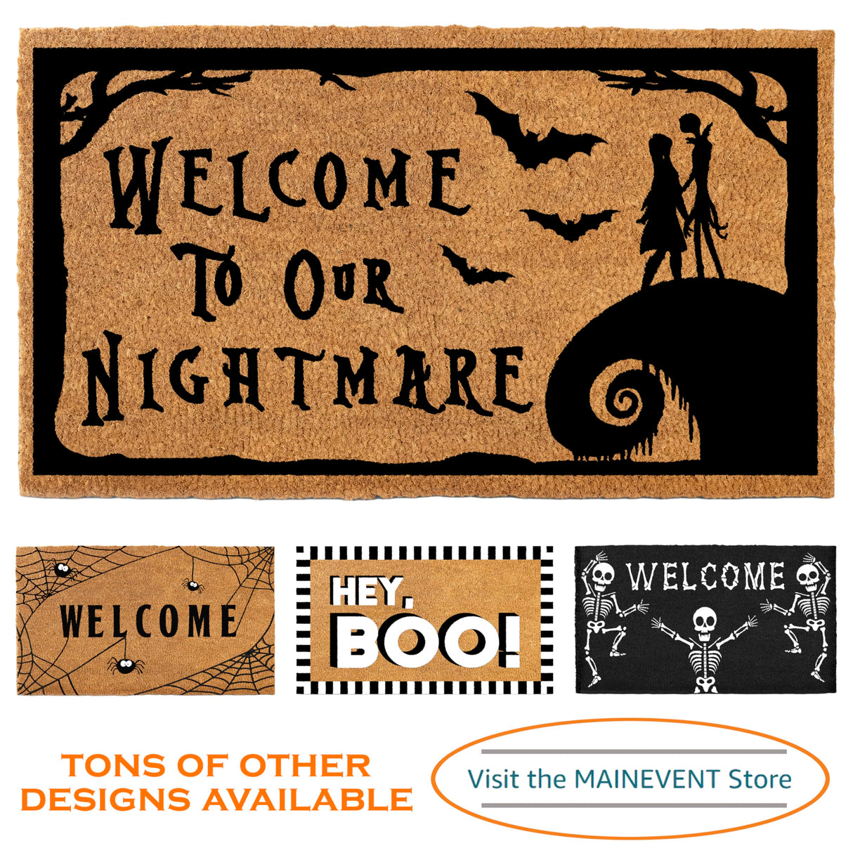 Nightmare Christmas Door Mat 30x17 Inch, Jack Door Mat for Covered Outdoor Area, Nightmare Christmas Doormat, Welcome Mat w/Non-Slip Backing