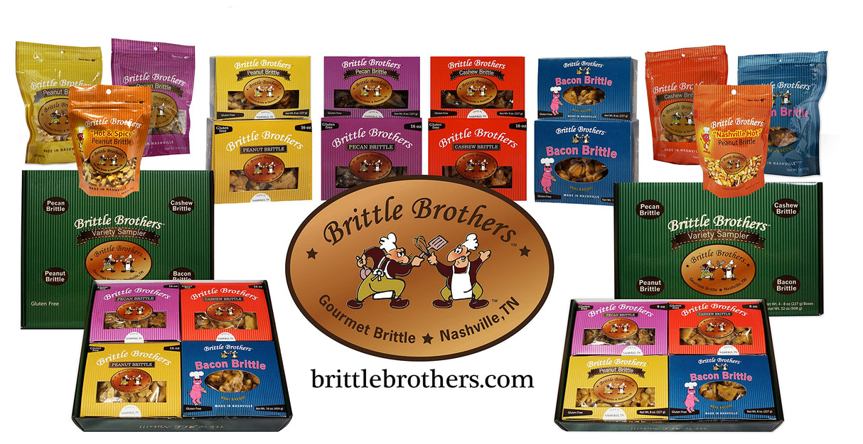Brittle Brothers Peanut Brittle - Nashville Tennessee Voted #1 More Nuts Less Sugar Gift Set Cashew Pecan Bacon Corporate Christmas Mother Father Birthday Chocolate Sweet Snack Treateet Candy