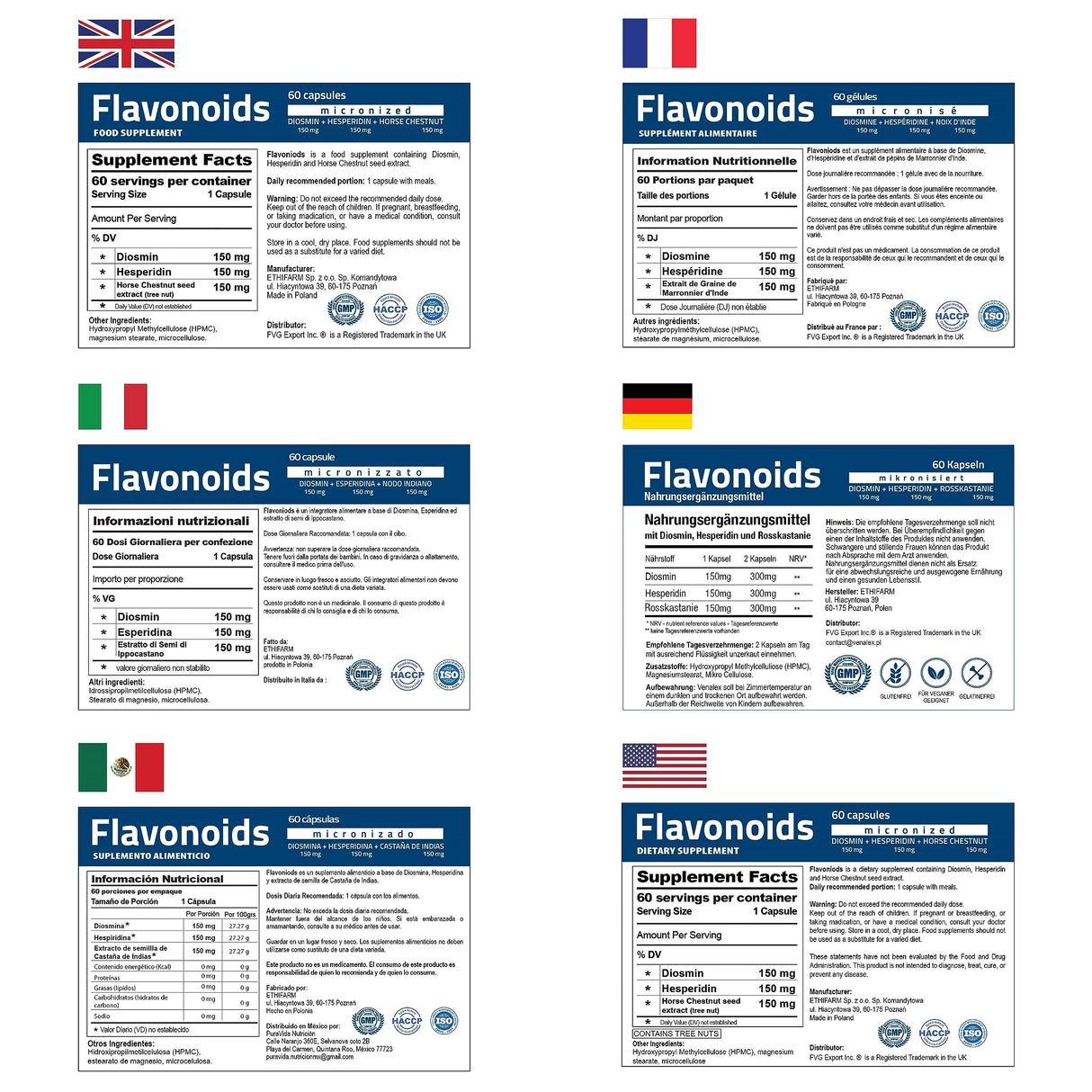 Flavonoids for 60 days Helps to Support Healthy Circulation, Veins, Capillaries, and Lymphatic Drainage- Micronized Diosmin 150mg + Hesperidin 150mg + Horse Chestnut150 mg- GMP Certificate, vegan