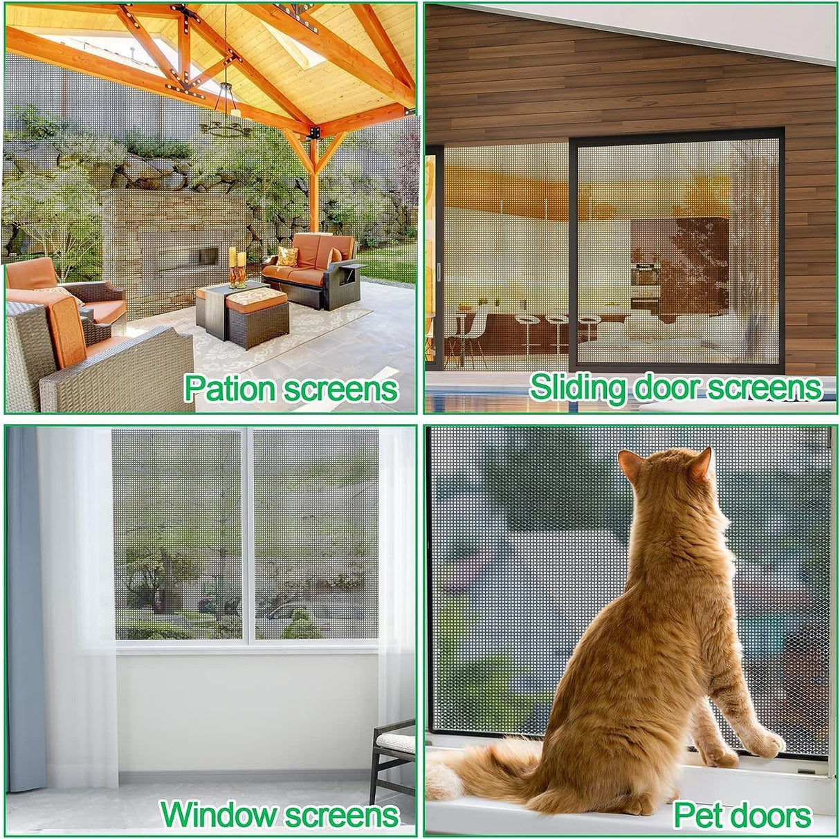 QWR Pet Proof Window Screen and Screen Door Replacement, 48"x 360" Upgraded Durable Thickened Vinyl Coated Wire-Like Mesh for Sliding Screen Door,Patio,Windows(Rolled Package Without Tool Kit)