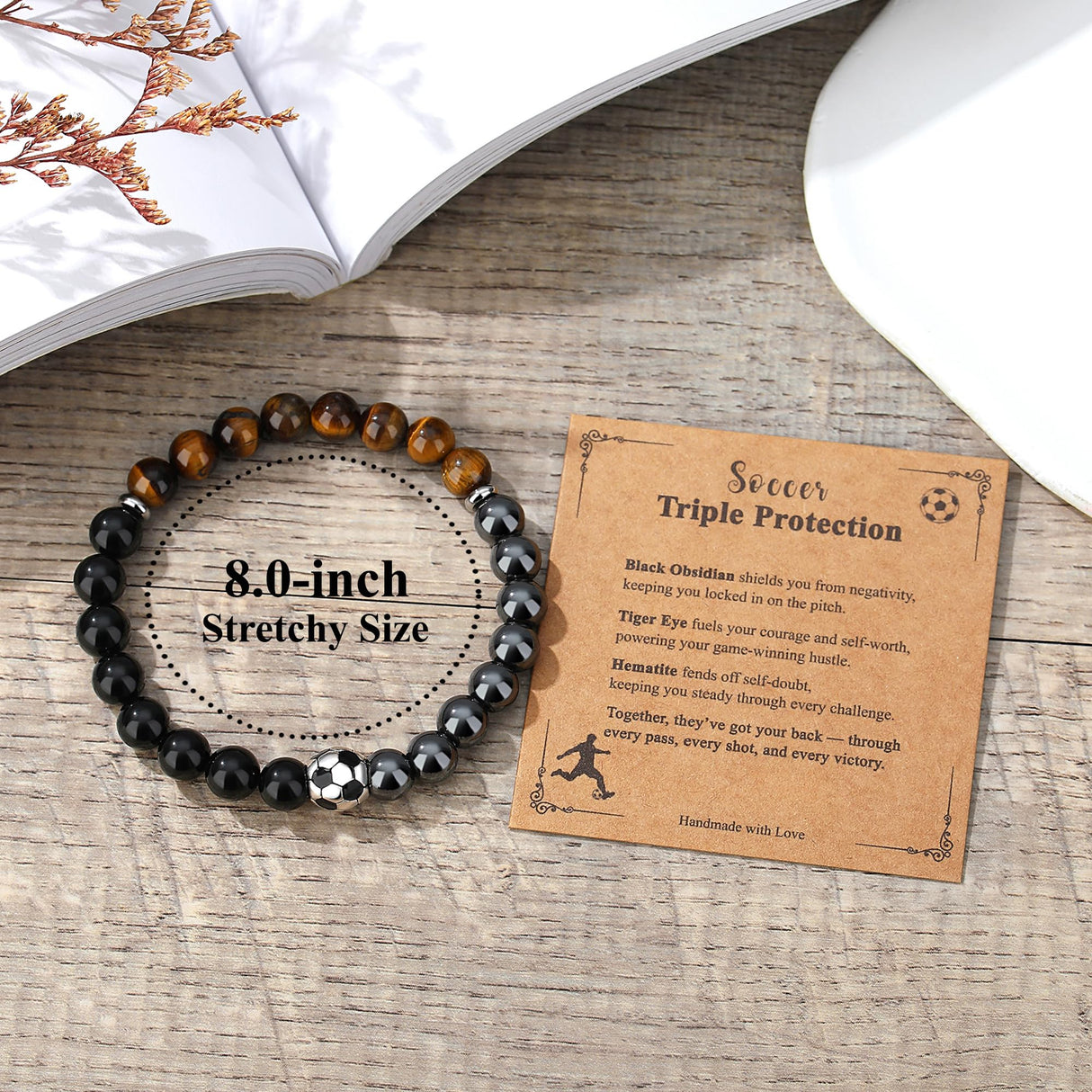 Soccer Bracelet, Mens Obsidian Hematite Bracelet, Soccer Gifts Men Teen Boys Gift Ideas 8 12 13 15 14 16 18 Year Old Son Grandson Birthday 2026 Party Favors Coach Cool Stuff Stocking Stuffers