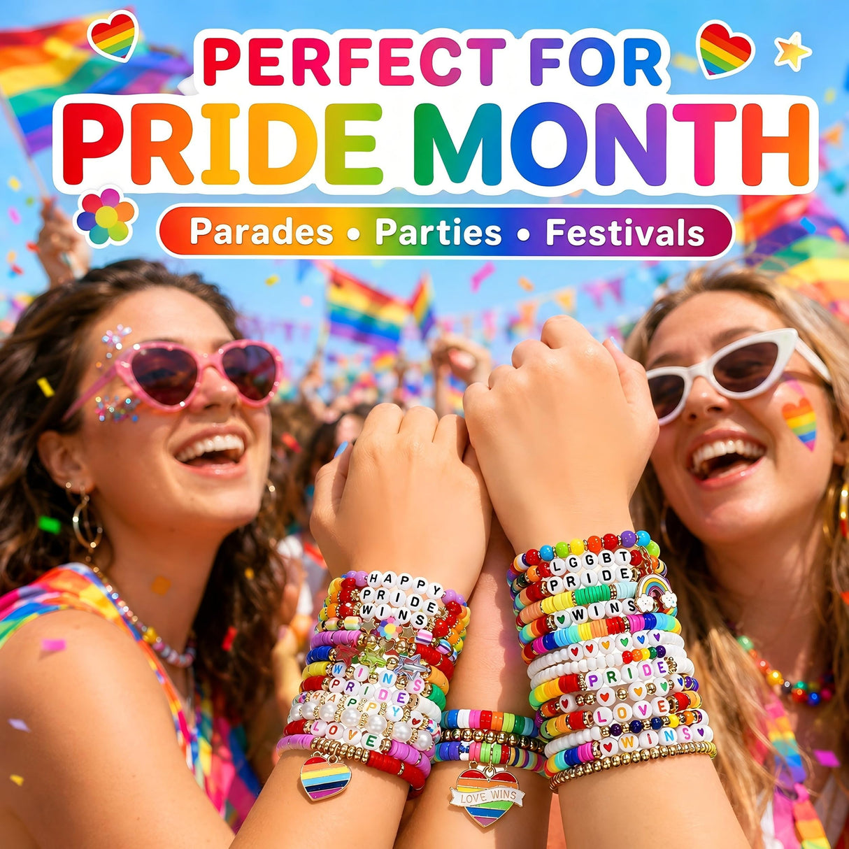 Shcsdr 40 Pcs Pride Bracelets for Women, Friendship Bracelet Bulk