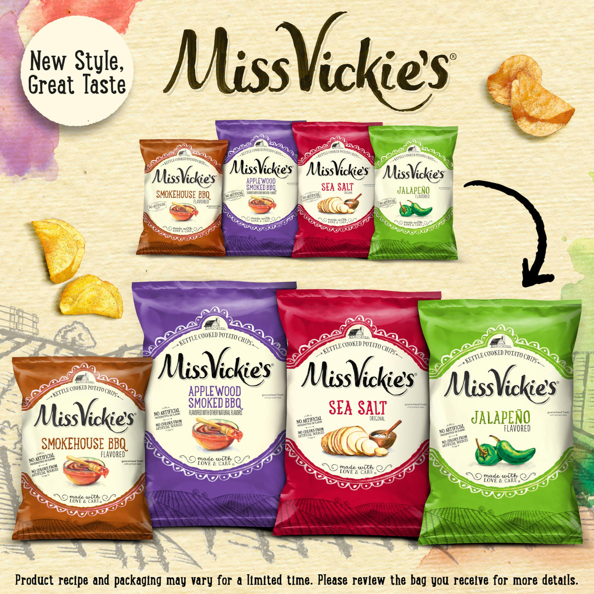 Miss Vickie's Kettle Cooked Potato Chips, Variety Pack, 1.375 Ounce (Pack of 28)