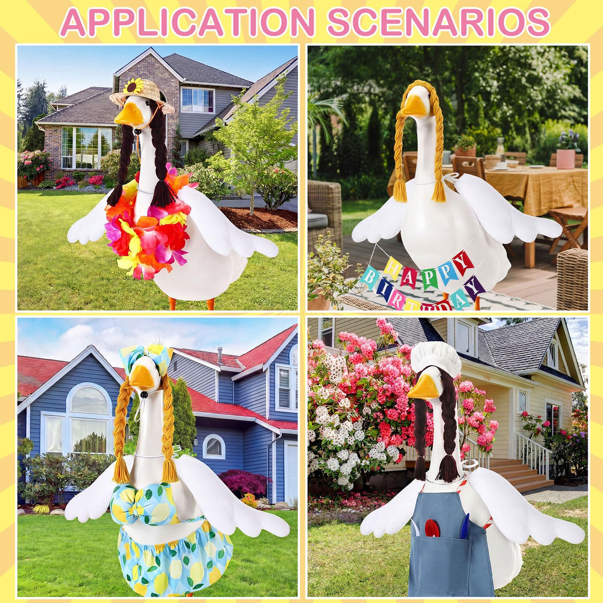Abbylike 2 Pcs Poseable Goose Wings for 23”- 28" Porch Lawn Goose Outfit Accessories Poseable White Wings for Outdoor Patio Yard Lawn Art Decoration (Rippled Edge)