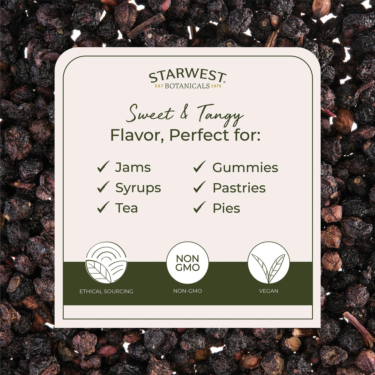 Starwest Botanicals Organic Elderberries - Dried Elderberries for Syrup, Tea, Gummies, & Jam, Certified Kosher, Non-GMO - Bulk 1 lb Bag