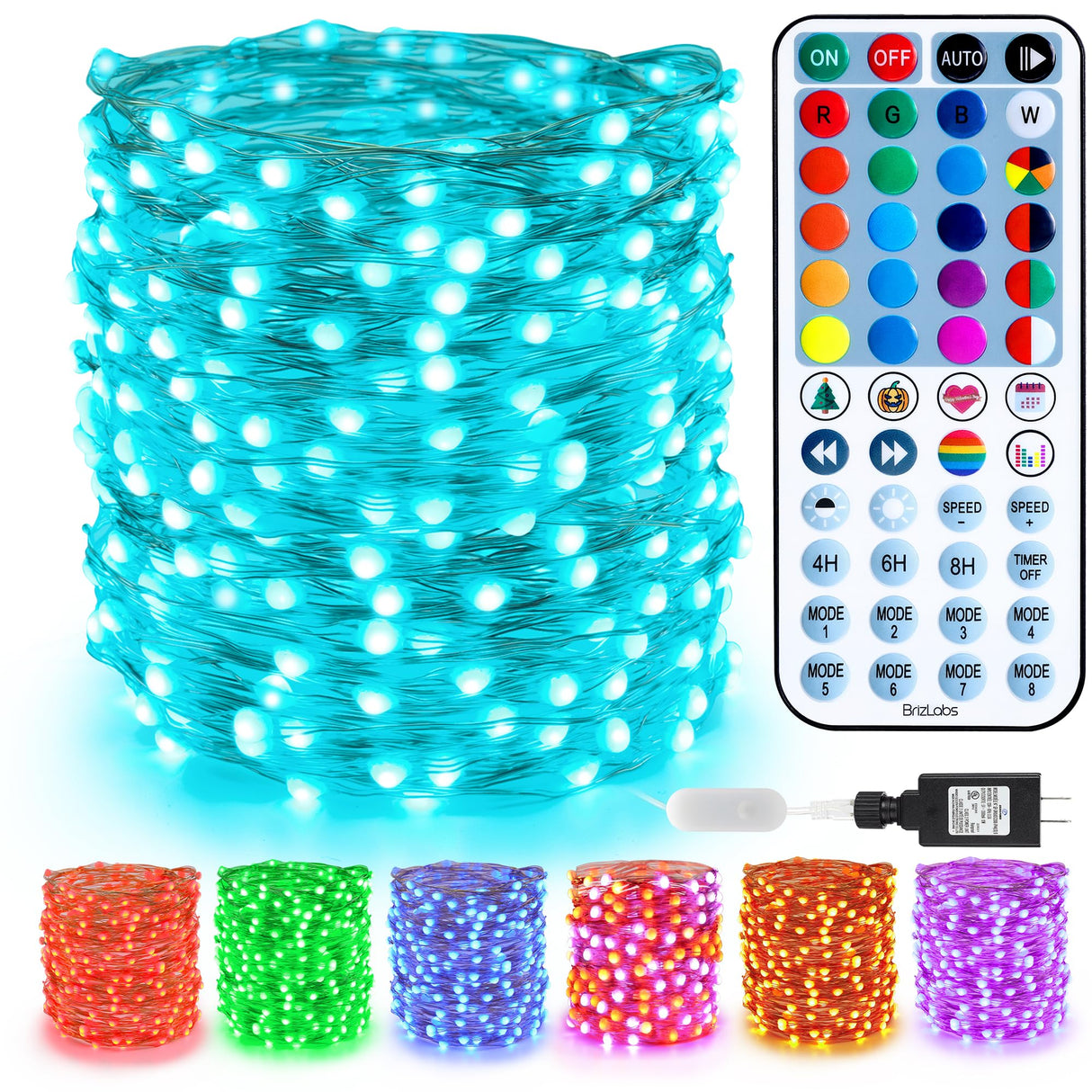 BrizLabs Christmas Fairy Lights - 66ft 200 LED Color Changing Fairy Lights with Remote, Plug-in RGB Rainbow Xmas Twinkle Light Indoor Purple Orange Starry Light for Xmas Halloween Home Party Wedding