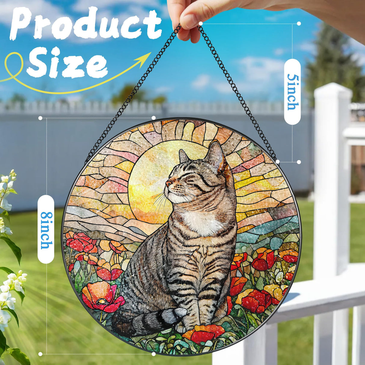 Stained Glass Window Hanging, 8 Inch Cat Stained Glass Ornament, Suncatchers for Windows Hanging, Suncatcher Decorations for Windows, Window Decor, Gifts for Cat Lovers
