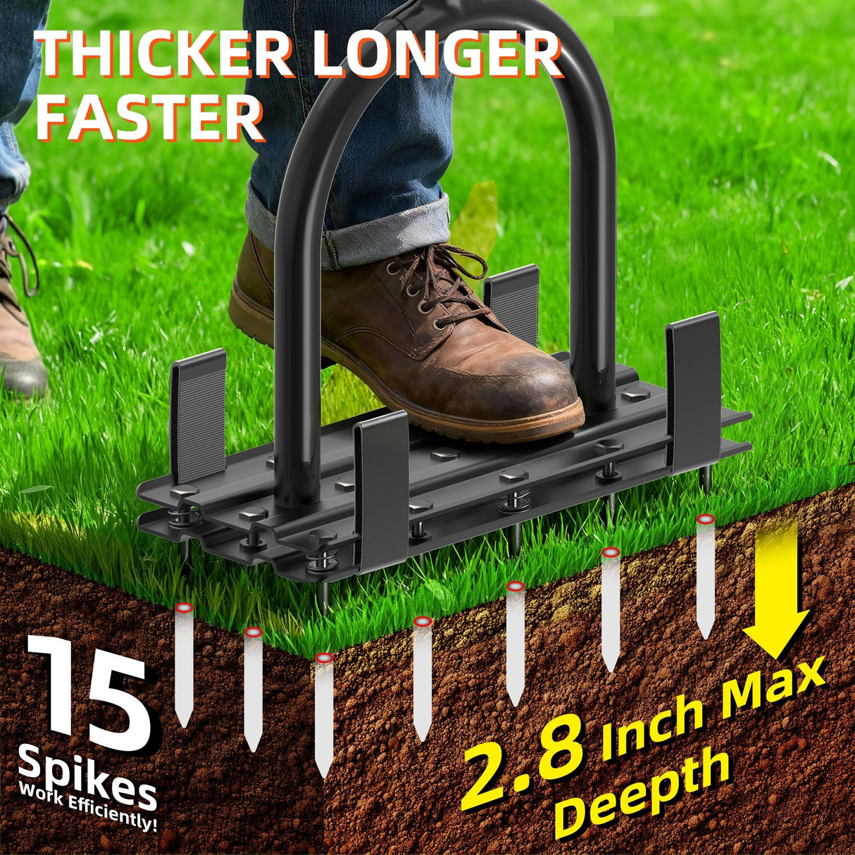 DomiHapi Lawn Aerator with Spring-Loaded Automatic Soil Removal Design