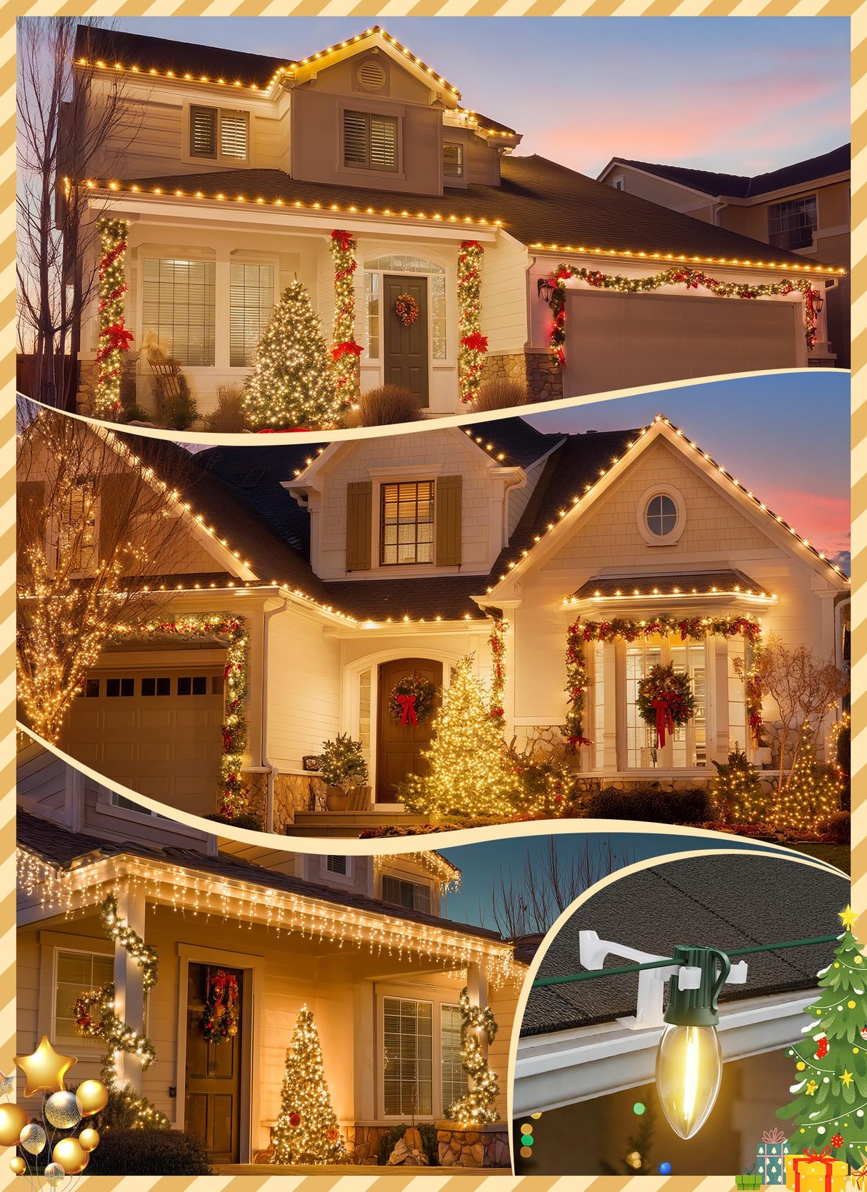 All In One Christmas Light Clip, Universal Gutter and Shingle Clip for C7, C9 and Mini Lights, 100 Pack