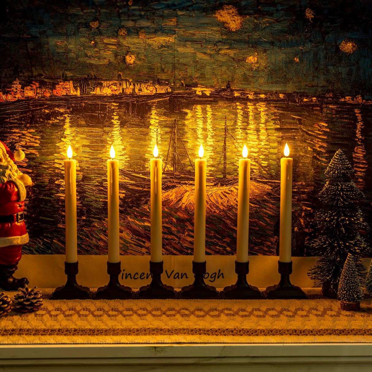 Homemory Window Candles with Remote Timer Dimmer - 6 Pcs Battery Operated Ivory Flameless Tapers with Holders and Suctions - LED Candlesticks for Christmas, Xmas Holiday Decor