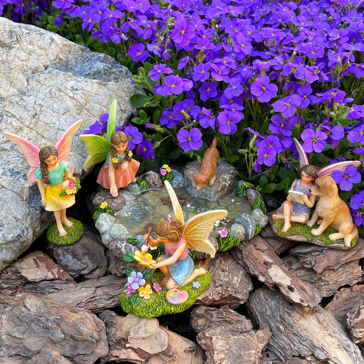 Mood Lab Fairy Garden Decor Figurines - Decorative Resin Pond Statues (5 Pieces) for Indoor & Outdoor Decor