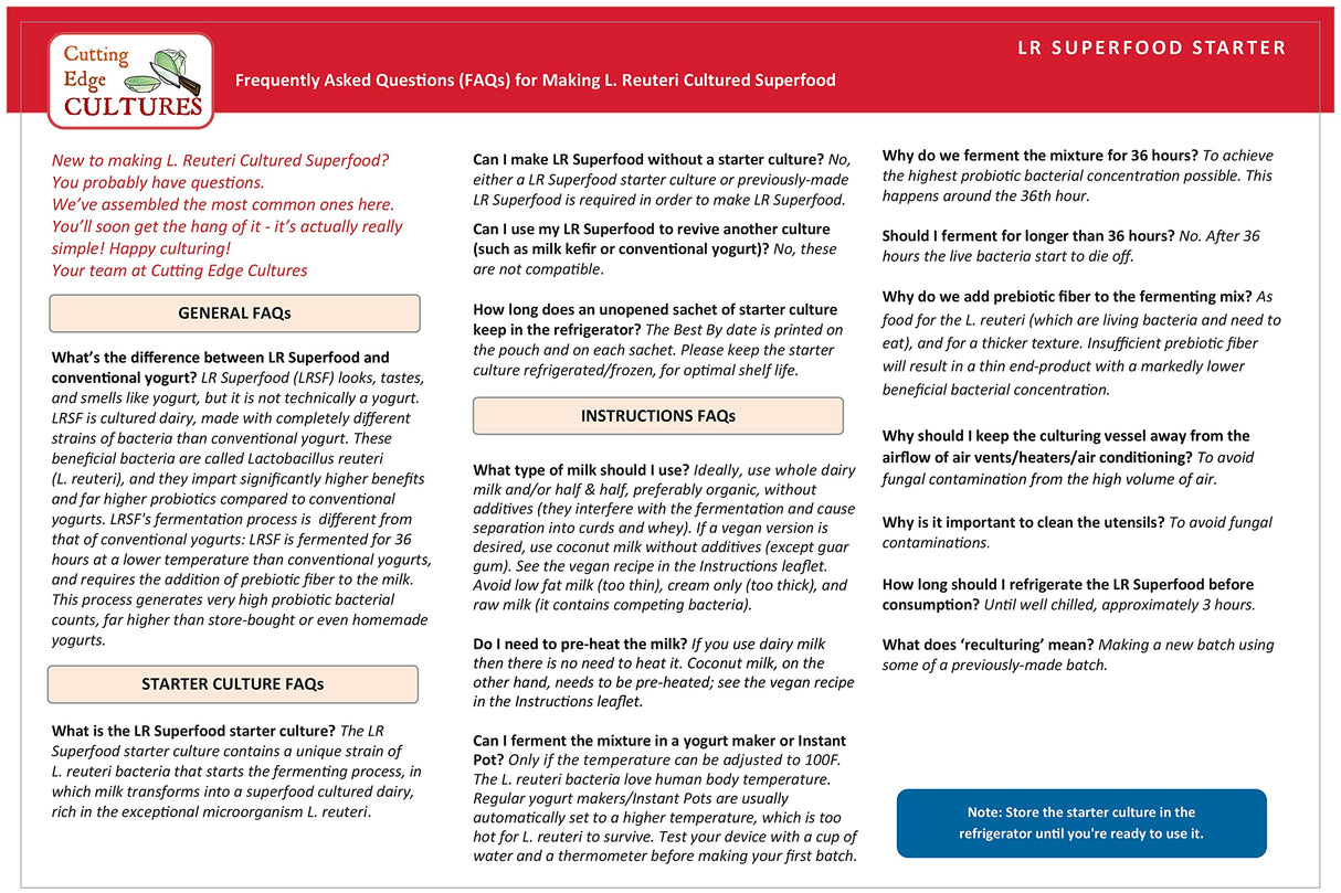 LR SuperFood Starter Culture L. Reuteri ProBiotic Cultured Dairy Low And Slow Yogurt Lactobacillus
