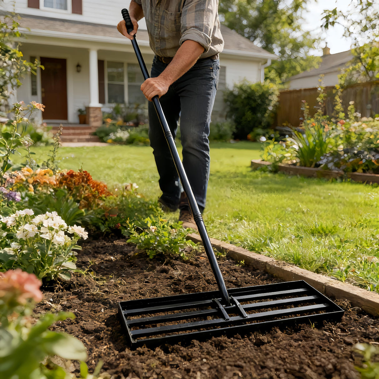 Lawn Leveling Rake, 42” x 10” Leveling Rake,Lawn Leveler w/ 72” Long Non-Slip Handle, Level Lawn Tool for Grass, Golf Field, Level Soil or Dirt Ground