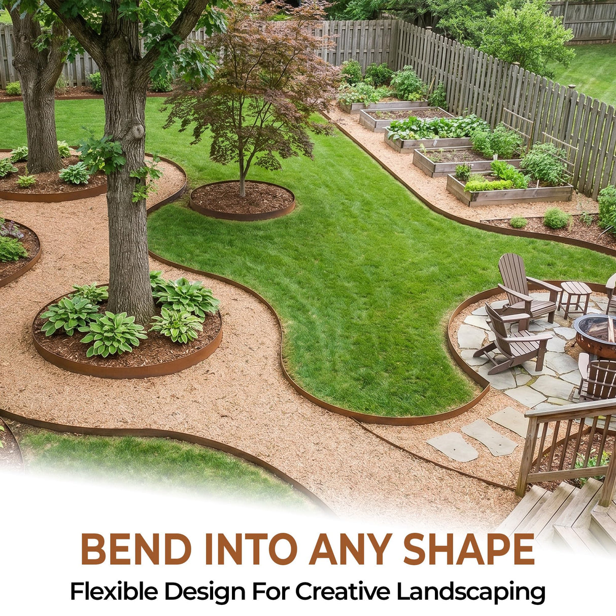 Worth Garden 6 Pack Cor-Ten Steel Landscape Edging w/Rust Patina Finish - 40" L x 8" H Strips - Hammer-in 14-Gauge Metal Corten Edging Border w/ 7 Clips & Gloves - Edge for Lawn Yard (20Ft Total)