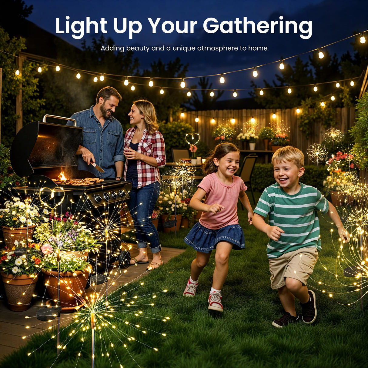 SUNCKET Solar Lights Outdoor, 120LED 2pack Fairy Garden Lights Decor for Outside Fireworks Lights Solar Powered for Yard, Patio, Pathway, Walkway, Balcony, Warm White