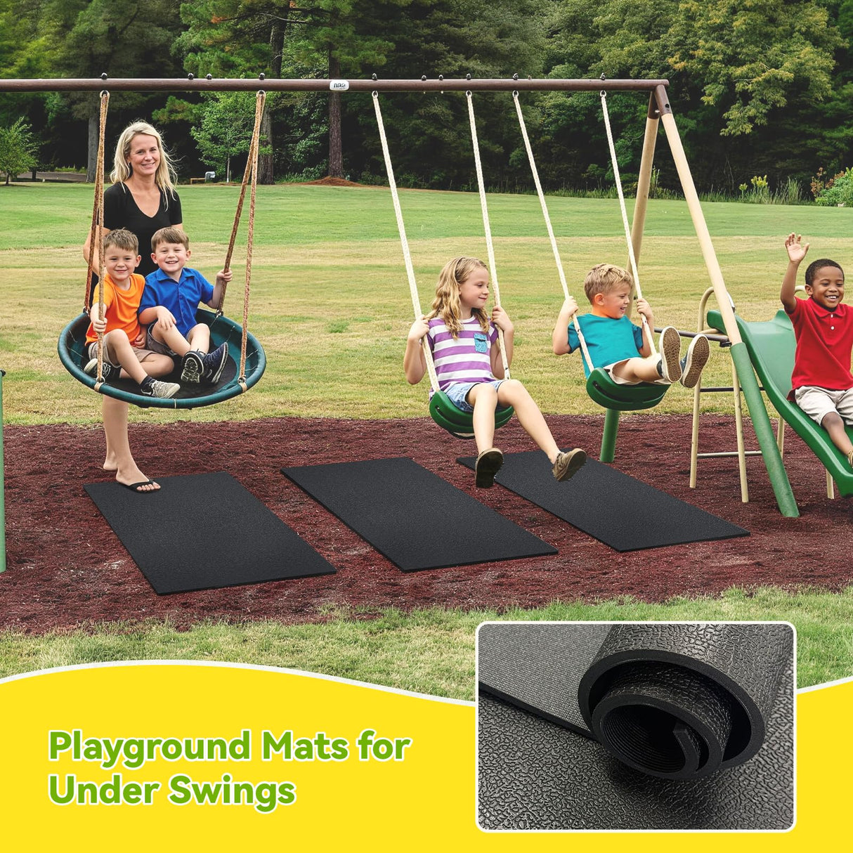 2-Pack Outdoor Playground Mats, 40" L X 24" W High-Density PVC Playground Protection Mats Rubber Wearmat with Double-Sided Anti-Slip Texture for Swings and Slides