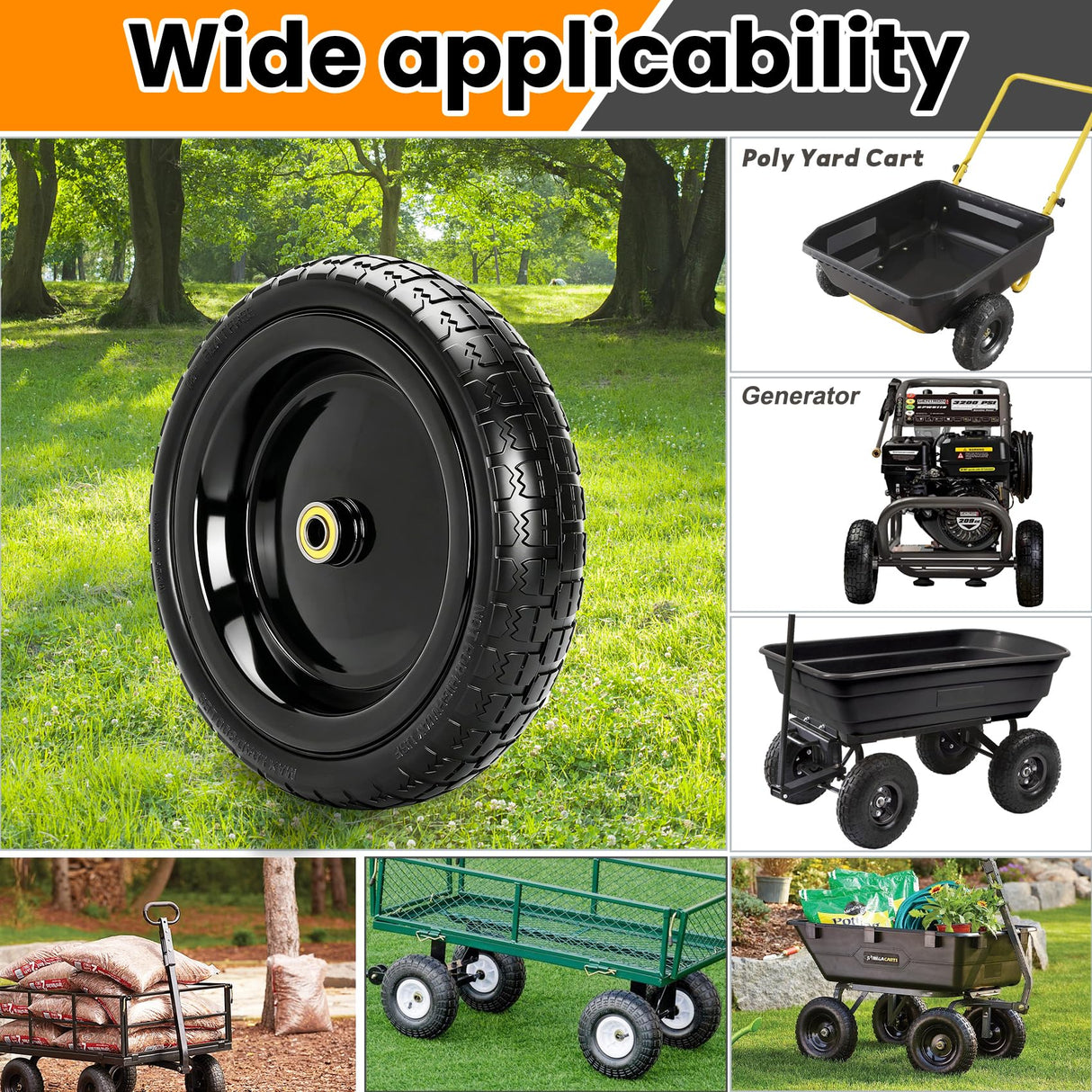 13" Flat Free Wheels Replacement for GOR Garden Cart Tires