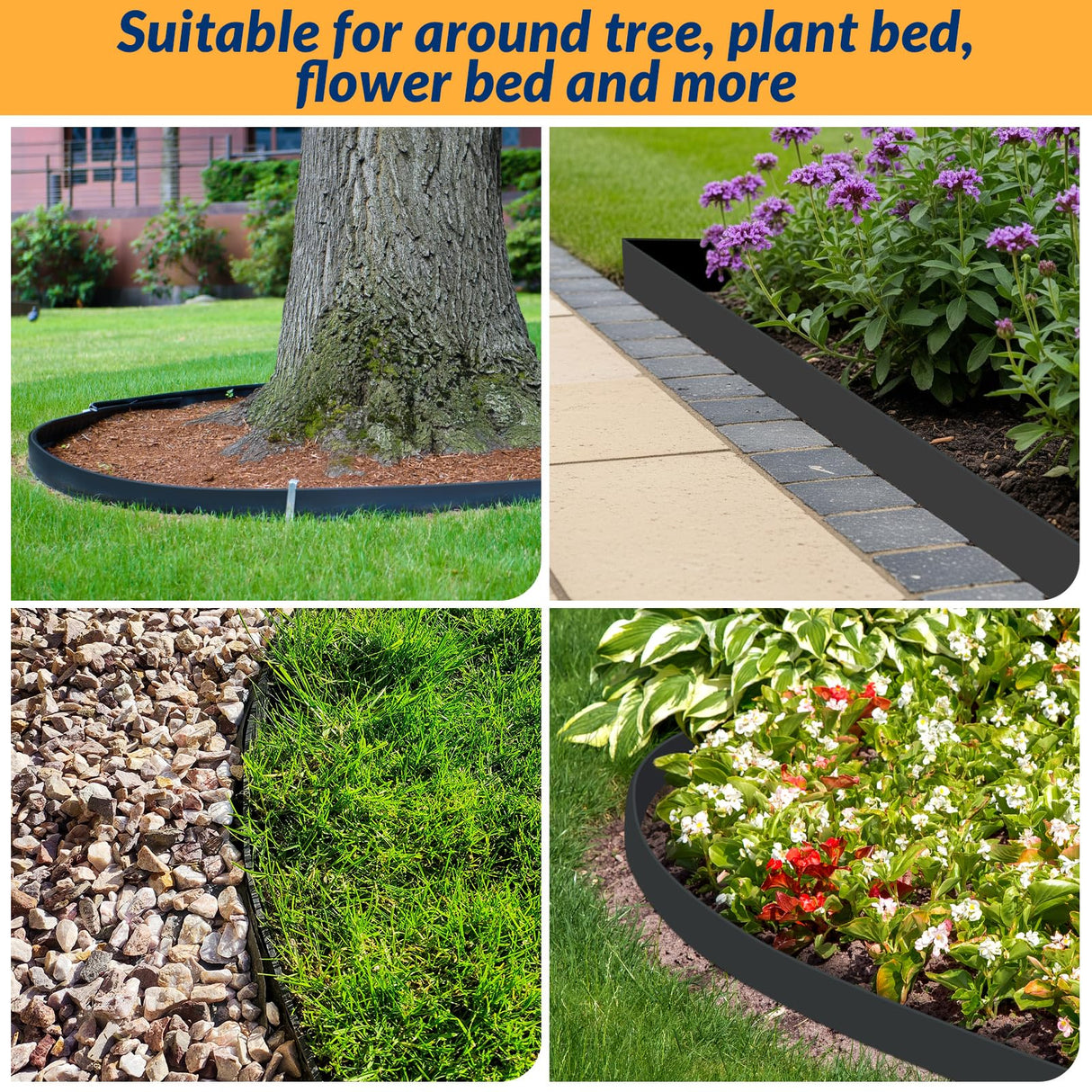 Velway No Dig Landscape Edging Kit 66FT with 100 Spikes Heavy Duty Black