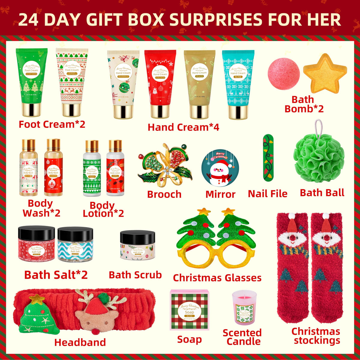 Skincare Advent Calendar 2026 for Adult Women - 24 Days of Beauty, Bath and Body Gift Set with Lotions, Scrub, Bath Bombs - Christmas Gift Basket for Girlfriend, Wife, Mom, Teen Girls