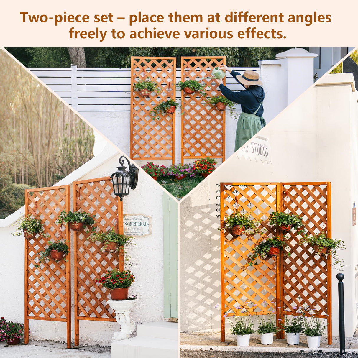 Sciengarden 2 Pack Wood Garden Decor Trellis for Climbing Plants Outdoor
