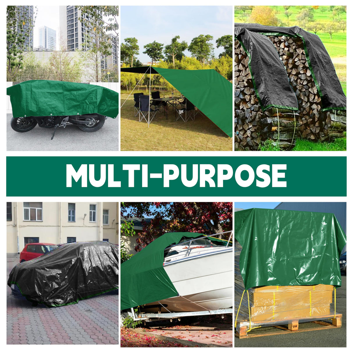 Tarp 15x15 ft Heavy Duty 100% Waterproof 10mil,UV Resistant,Durable Grommets and Reinforced Edges Green/Black Tarp for Camping, Swimming Pools,Car Coverage -by MVPNET