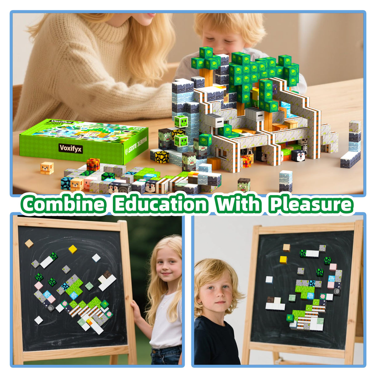 Voxifyx 150PCS Magnetic Building Blocks Set Toys, Kids Classroom Magnet Blocks Sensory Toy for Toddlers STEM Learning, Construction Stacking Toy for Kids Boys and Girls Christmas Birthday Gifts