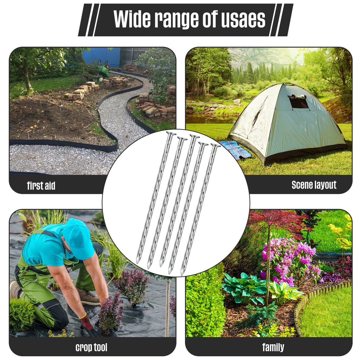 Nuenen 225 Pack 6 Inch Spiral Metal Landscape Spikes Artificial Turf Stakes Galvanized Grass Nails Heavy Duty Landscape Edging Anchoring Spikes for Artificial Turf Weed Barriers Paver Carpentry Tent