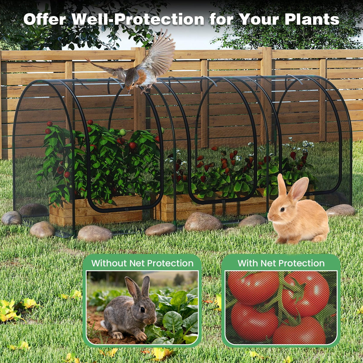 Happygrill 108” x 48” x 47” Portable Crop Cage w/ 3 Roll-Up Zippered Doors