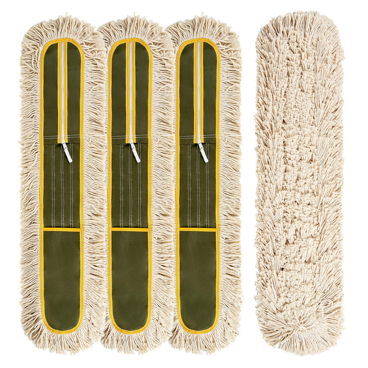 4-Pack 36'' Universal Microfiber and Cotton Mop Pads – Loop End - Easy Zipper - Compatible with Industrial Dust Mops – Reusable Replacement Heads for Commercial Floor Cleaning & Janitorial Supplies