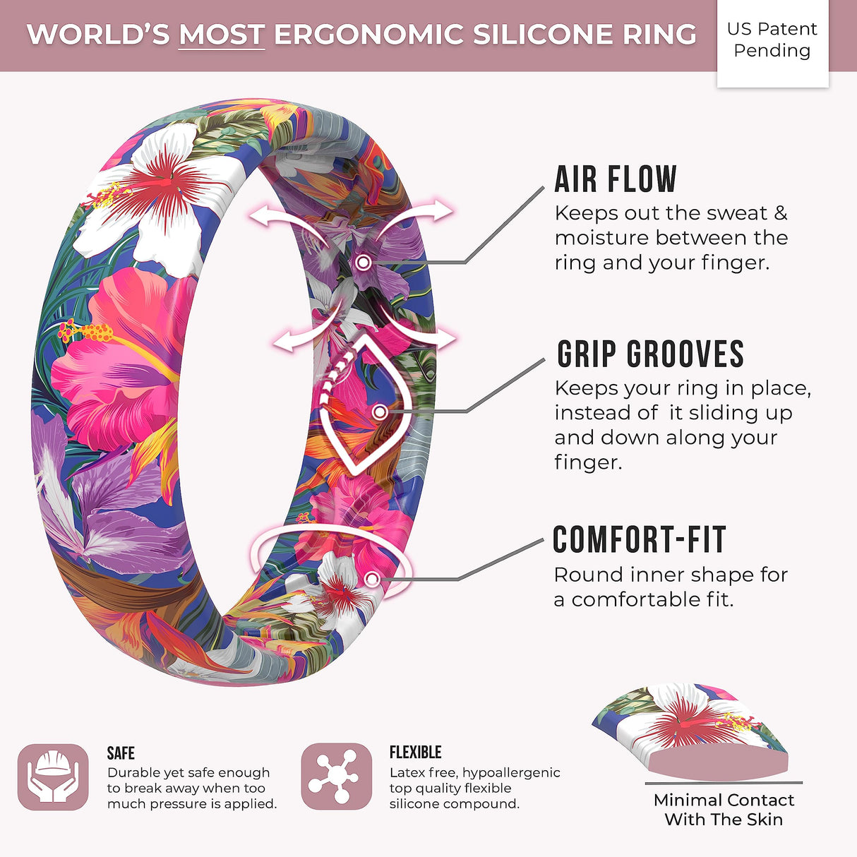 ThunderFit Silicone Wedding Bands for Women, Breathable Printed Design Rubber Engagement Rings 5.5mm Wide 1.8mm Thick - 1 Pack