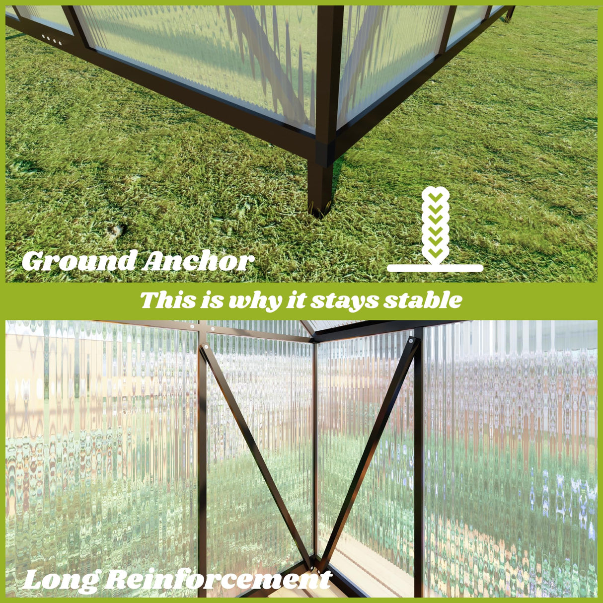 Jiliusure 6 x 4 FT Greenhouse for Outdoors, Polycarbonate Panel Greenhouse Outdoor Quick Setup Structure, Roof Vent, Aluminum Large Walk-in Green House for Outside Garden, Charcoal Black