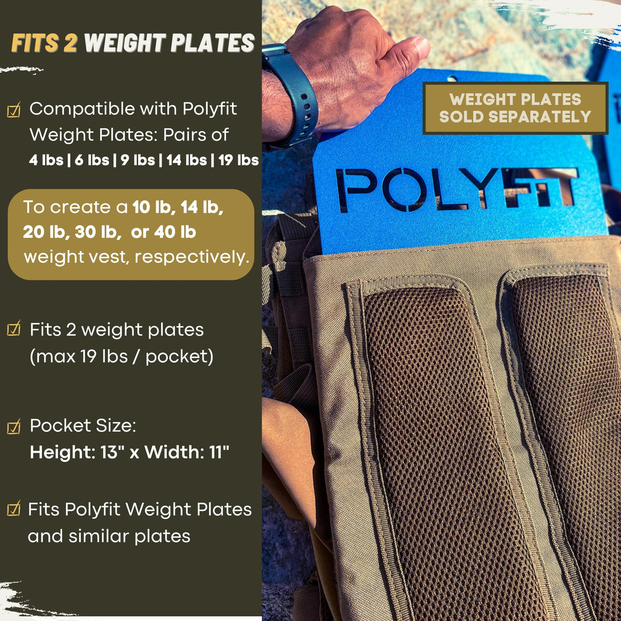 Polyfit (Fortify) Weighted Vest for Strength and Endurance Training, Fitness Workouts, Running, WODs - Multicam Black