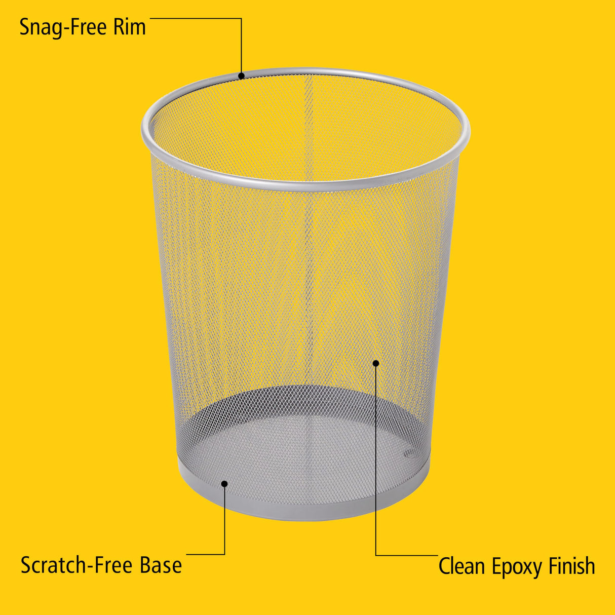 Rubbermaid Commercial Products Concept Collection Mesh Metal Trash Can 5-Gallon Fits Under Desk Silver Wastebasket for School/Office/Home/Bathroom
