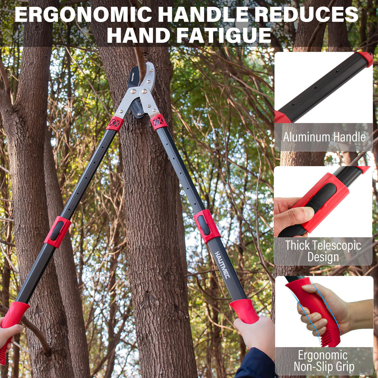 HAUTMEC Anvil Loppers for Tree Trimming Heavy Duty, Extendable 27-37'' Garden Loppers with Compound Action System, 2" Cutting Capacity, Labor-Saving Tree Trimmer for Yard, Lawn Branch Cutter