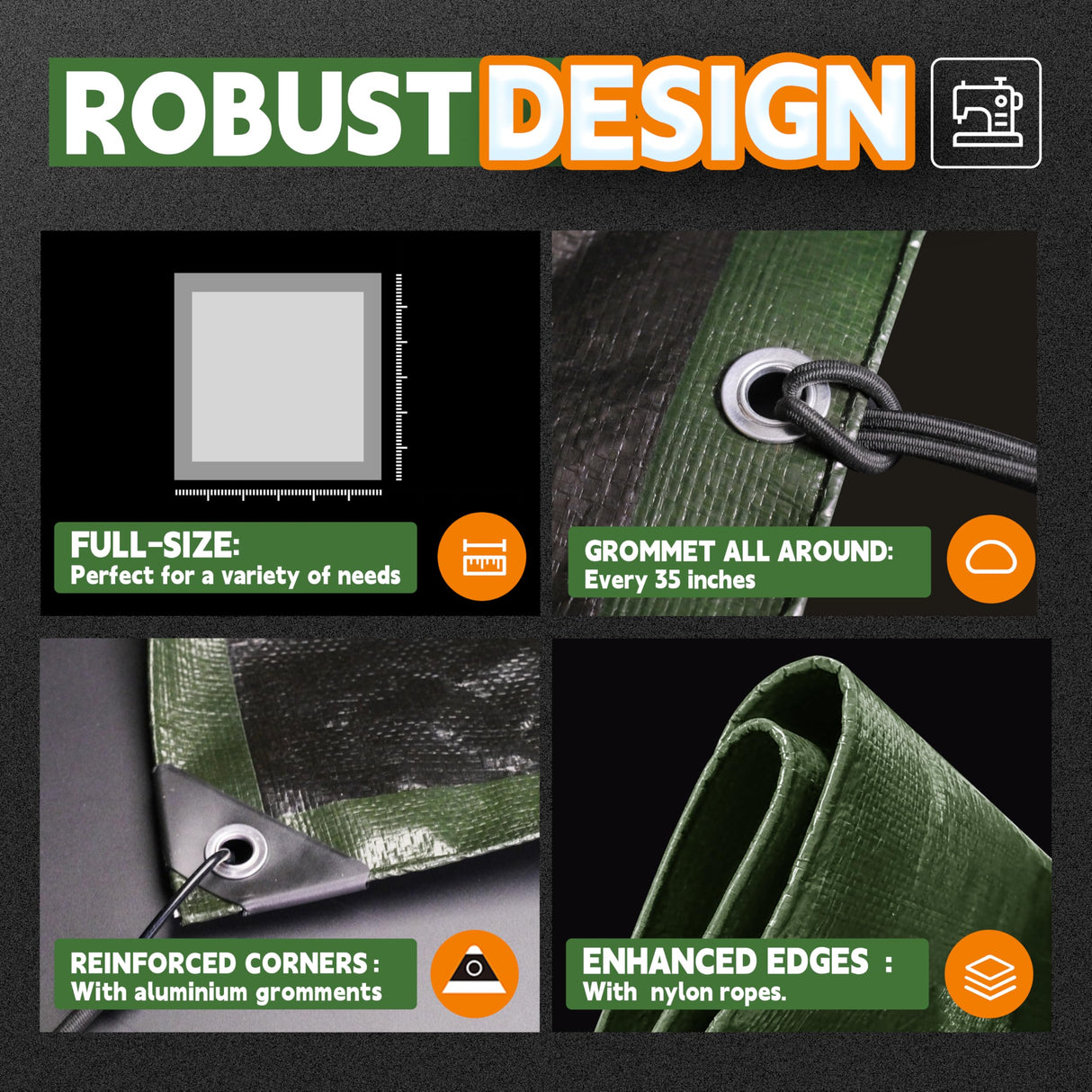 RAINDEWAY Tarps 30x50 Feet,Large Tarp Waterproof,9Mil Thick Finished Size, Multipurpose Poly Tarp Cover with Metal Grommets and Reinforced Edges,Green/Black Tarpaulin