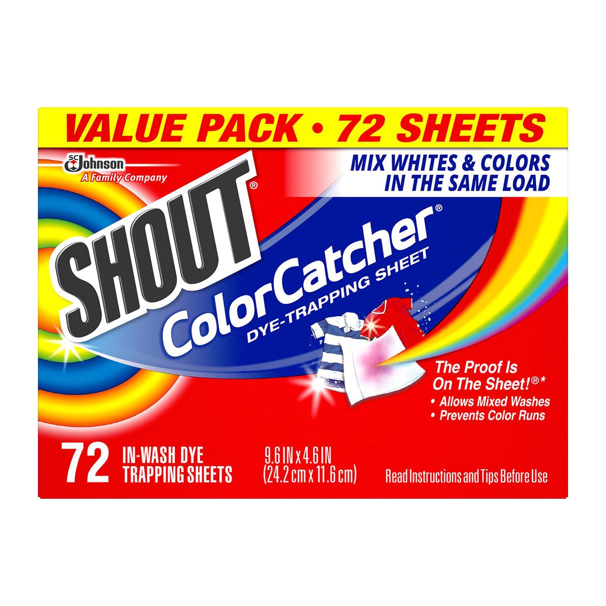 Shout Color Catchers for Laundry, Allow Mixed Washes, Prevents Color Runs and Maintains Original Clothing, 72 Count - Pack of 2 (144 Total Sheets)