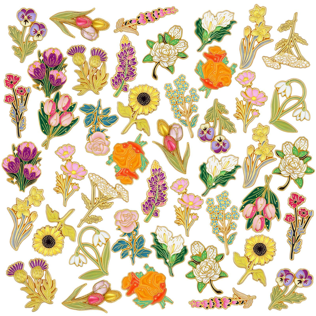 Tondiamo 54 Pcs 54 Pcs Enamel Pins Flower Enamel Pins Brooch, Wildflower