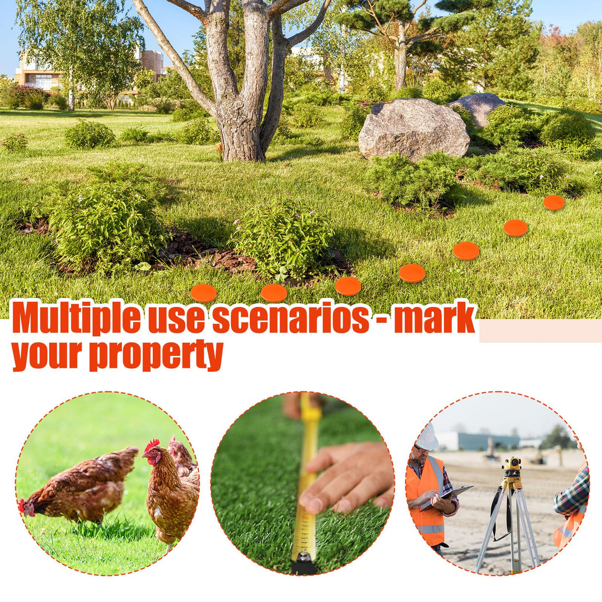 Nuanchu 50 Pcs 5 Inch Low Profile Survey Markers Hi-vis Line Yard Property Marker Survey Stakes for Patios, Lawn Edges, Gardens, Paver Landscape Fabric Tarps Weed Barriers (Orange,5 x 1.5 Inches)