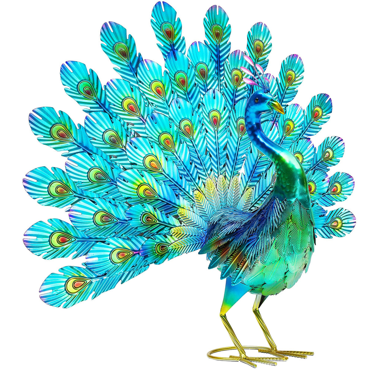 Autodaya 27.5" Metal Peacock Garden Statue with Spread Tail Yard Art