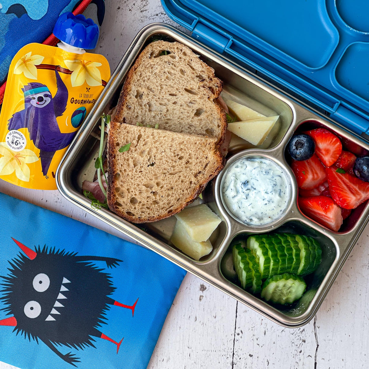 Yumbox Reusable Soft Gel Ice Packs for Lunch Boxes – Sweatproof Kids Lunchbox Ice Packs (Set of 2, 6.5″ × 7.5″)(Camo & Shark)