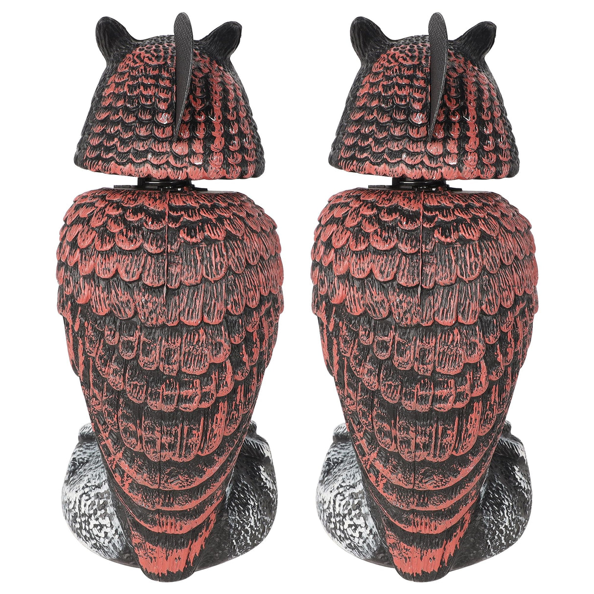 Hausse 2 Pack Fake Owl Decoys to Scare Birds Away, Rotating Head Plastic Owl Bird Deterrents, 10.6 Inch Height Bird Scarecrow Nature Enemy Horned Pest Repellent for Outdoor Garden Yard