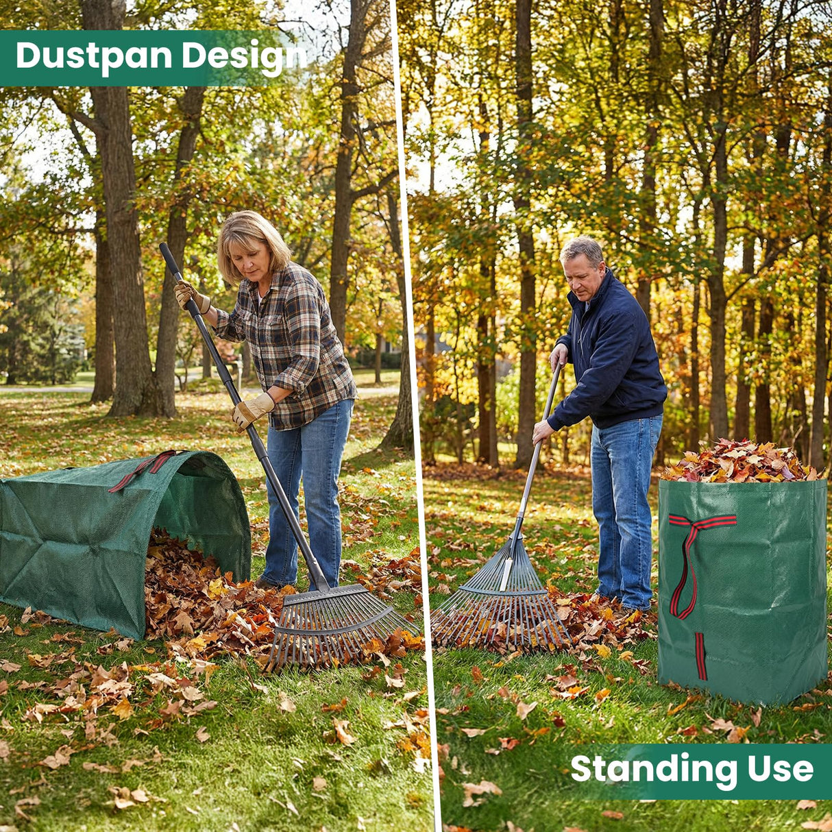 53 Gallon Yard Bags, 2-Pack Reusable Yard Waste Bags, Dustpan Design Leaf Bags for Yard Waste, Grass, Lawn Trash