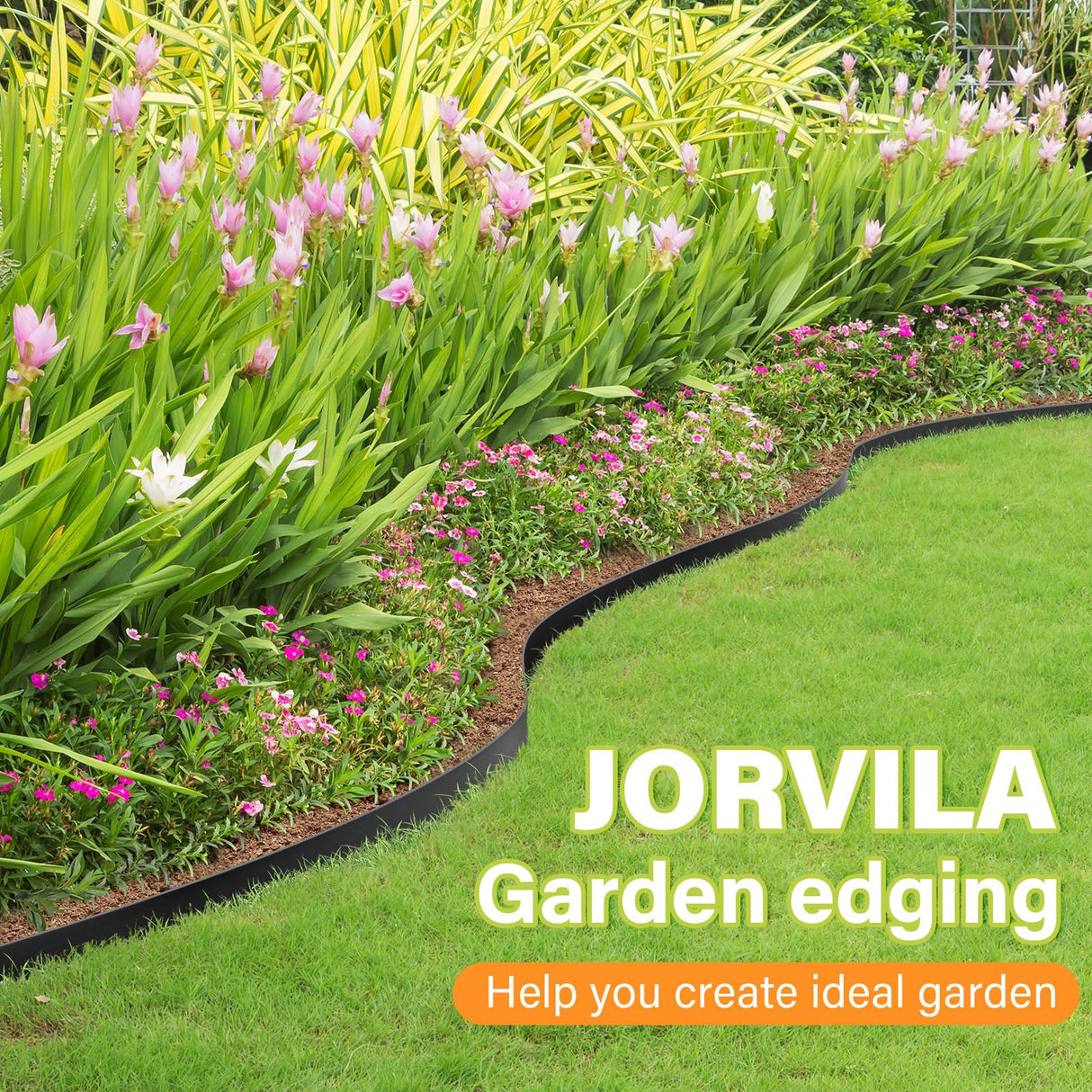 Jorvila No Dig Landscape Edging Kit, 1.5" x 60' Plastic Garden Edging