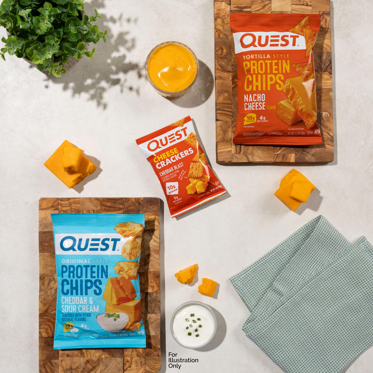 Quest Nutrition Cheese Lovers Variety Pack, Nacho Tortilla Style Protein Chips x4, Cheddar & Sour Cream Chips x4, Cheddar Blast Crackers x4, 12 Count
