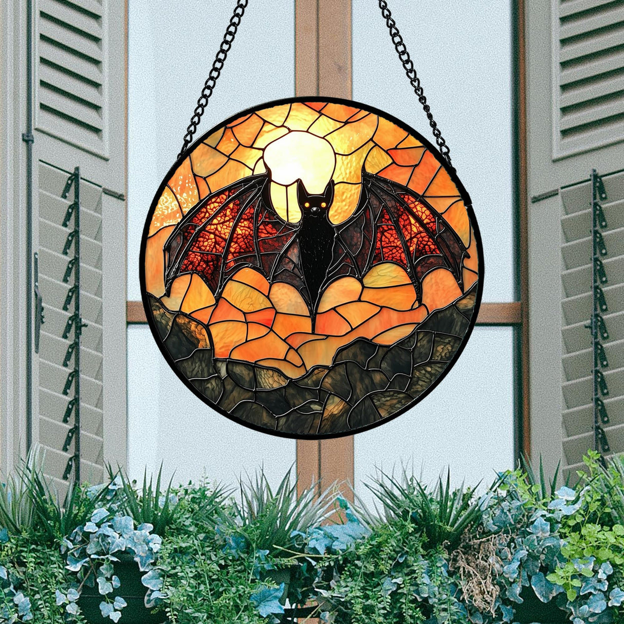 AMDERVEN Stained Glass Window Hanging, Black Bat Sun Catcher for Door Home Decor Animal Suncatcher Christmas Mother's Day Birthday Gifts for Women Men Mom and Nana 7.8 in