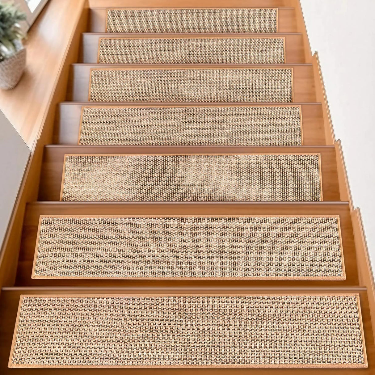 FlowaFoli Stair Treads for Wooden Steps Indoor,8" X 30" (15 in Pack) Stair Treads Non Slip, Machine Washable for Kids Elders and Pets,Beige