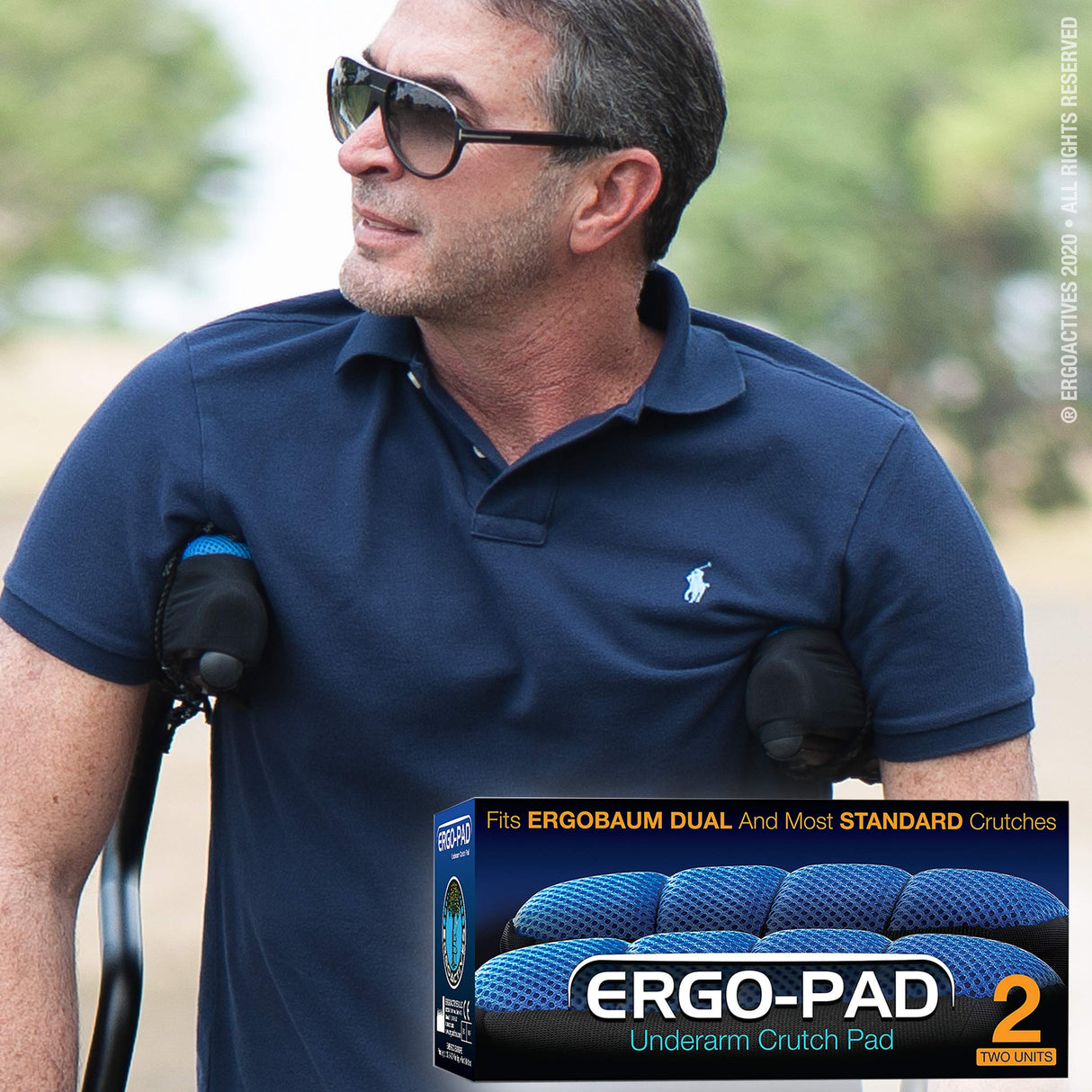 ErgoPAD- Soft Ergonomic Double-Layer Foam Padding for Underarm Crutches. Universal Underarm Double-Padded Crutch Pillow Covers with Lateral Cushioned Support (2 Unit Pack-Universal)