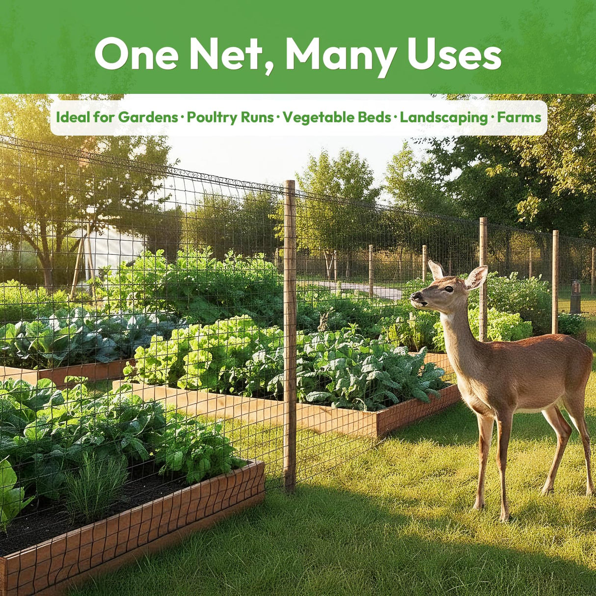 Deer Fence for Garden 4ftx50ft, Plastic Mesh Garden Fencing with Pre-Strung Reinforced Edge, Durable Temporary Fencing, Animal Barrier Fence, Ideal Safe Netting for Poultry, Fruit & Plant Protection