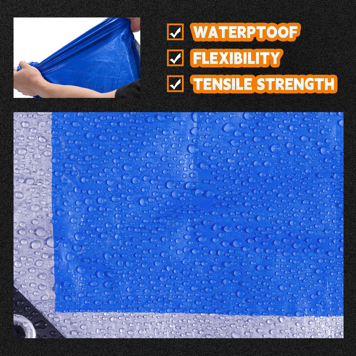 RAINDEWAY Tarps - 20x30 Feet, 5.5 Mil Thick, Multipurpose Waterproof Poly Tarp Cover with Metal Grommets and Reinforced Edges, Silver/Blue Large Tarp