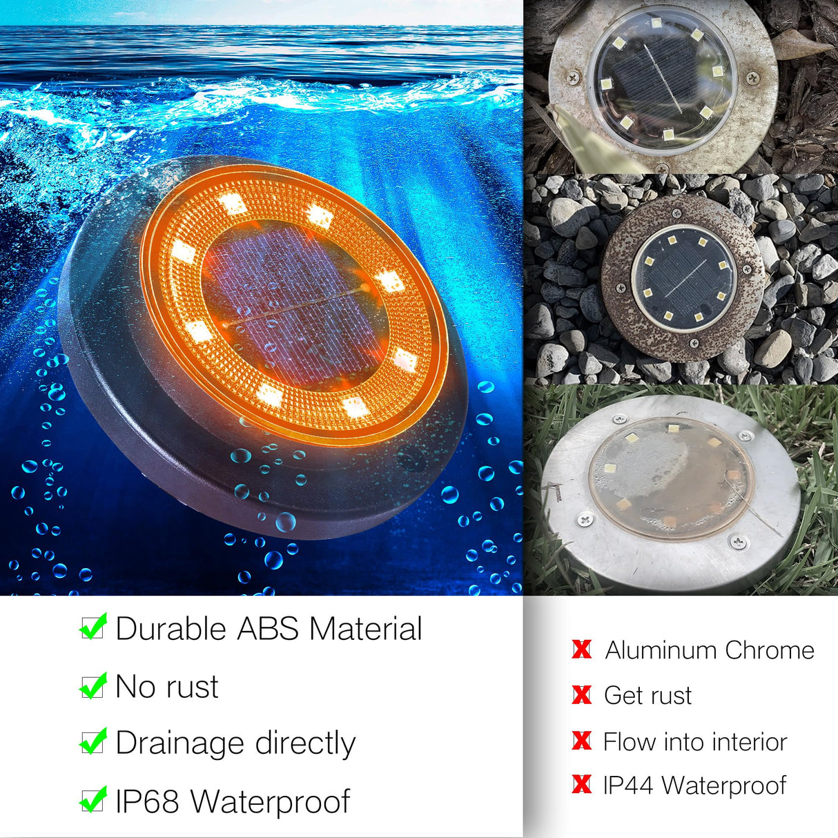 Flacchi Solar Ground Lights - Solar Powered Lights Outdoor Solar Disk Light Waterproof Landscape Light for Patio Yard Pathway Walkway Driveway (Orange, 12 Pack)